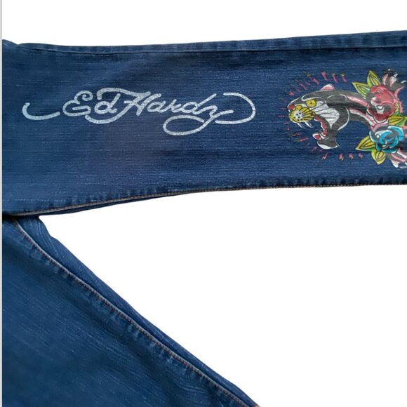 Ed Hardy Blue Boot Cut Jeans with Colorful Embroidery - Picture 5 of 15
